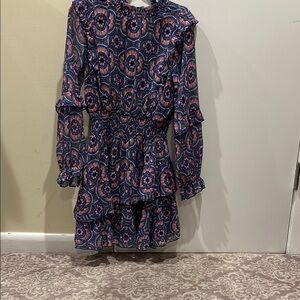 Aqua Floral Long Sleeve Dress